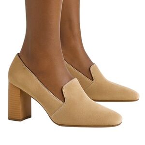 Joie Wevenly Tan Suede Leather Block Chunky Heel Square Toe Shoes Loafer 8.5 EUC
